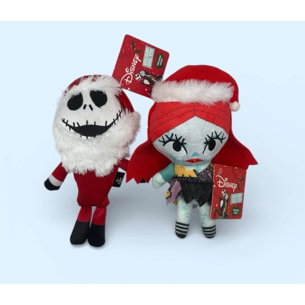 Disney Nightmare Before Christmas Holiday Dog Toys NWT Set of 2 Jack Sally